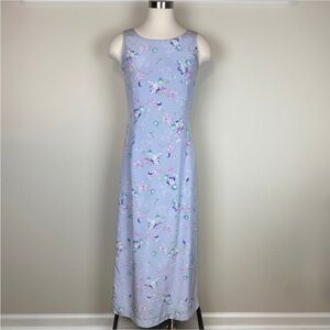 Laura Ashley Silk‎ Maxi Dress Size 6 Sleeveless Lilac Blue Purple Floral Cottage